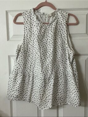 LOFT White Sleeveless Peplum Top with Black Micro Floral Print